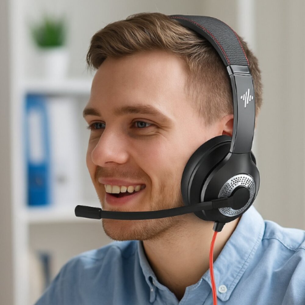 USB Headset with Mic for PC & Laptop Noise Cancelling Wired Headphones